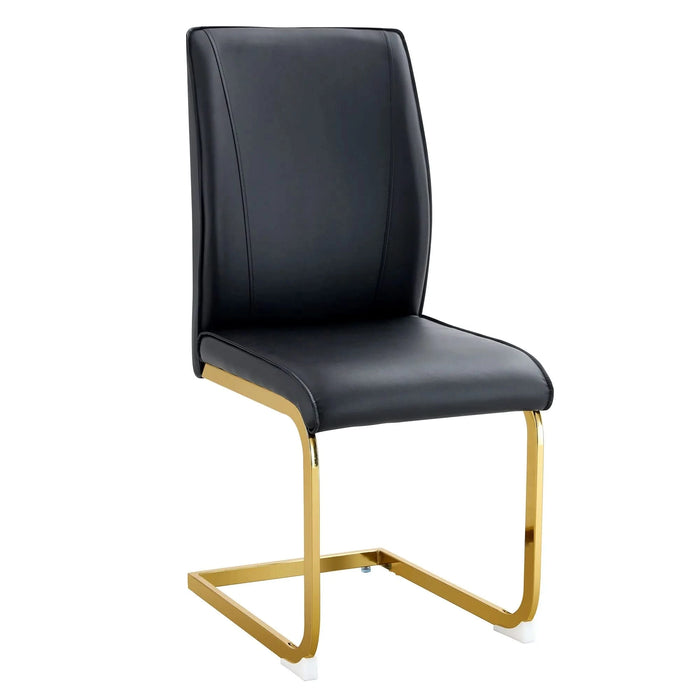 Luxurious and minimalist chair covers, 2 high elasticity dining chairs, black PU material, metal gold arched legs. Default -DTYStore