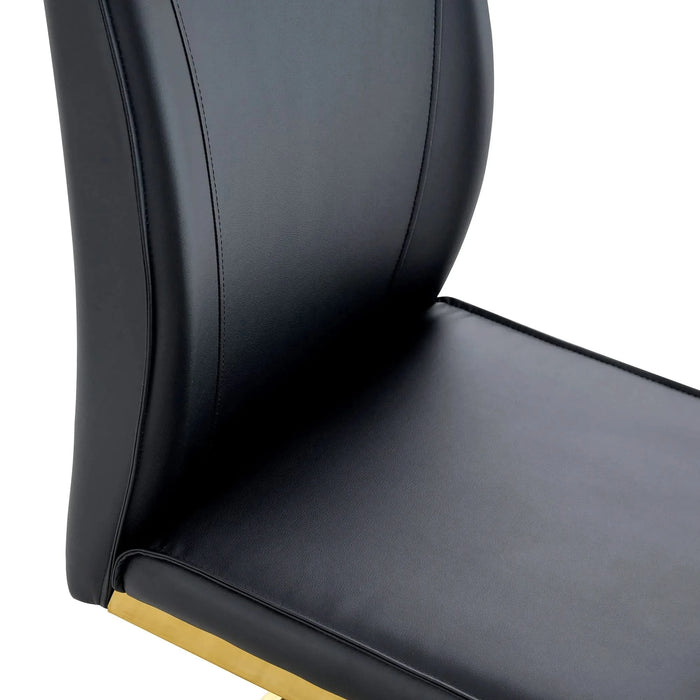 Luxurious and minimalist chair covers, 2 high elasticity dining chairs, black PU material, metal gold arched legs. Default -DTYStore