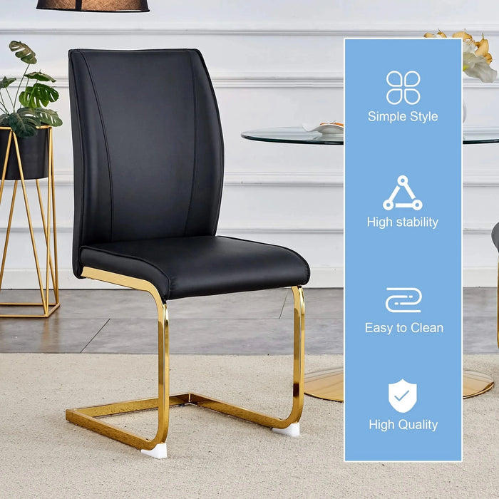 Luxurious and minimalist chair covers, 2 high elasticity dining chairs, black PU material, metal gold arched legs. Default -DTYStore