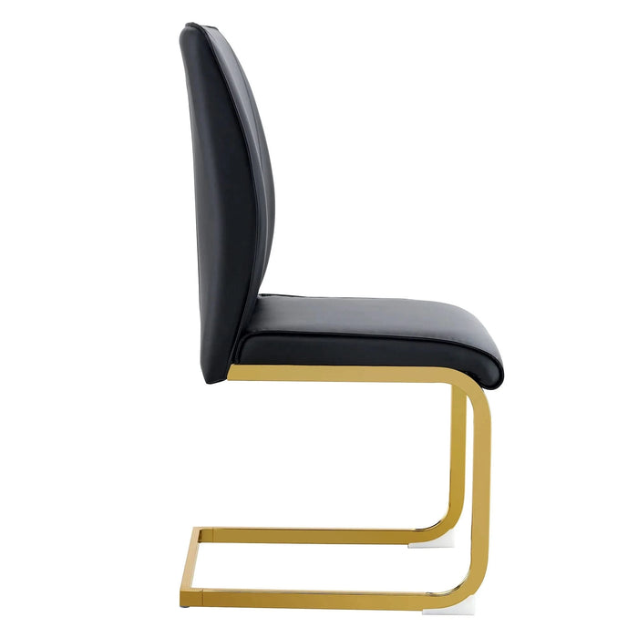 Luxurious and minimalist chair covers, 2 high elasticity dining chairs, black PU material, metal gold arched legs. Default -DTYStore