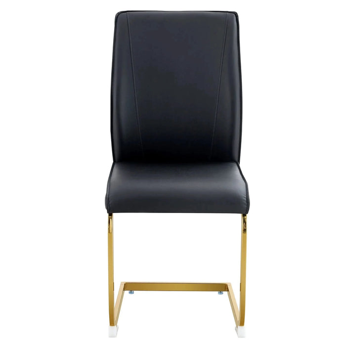 Luxurious and minimalist chair covers, 2 high elasticity dining chairs, black PU material, metal gold arched legs. Default -DTYStore