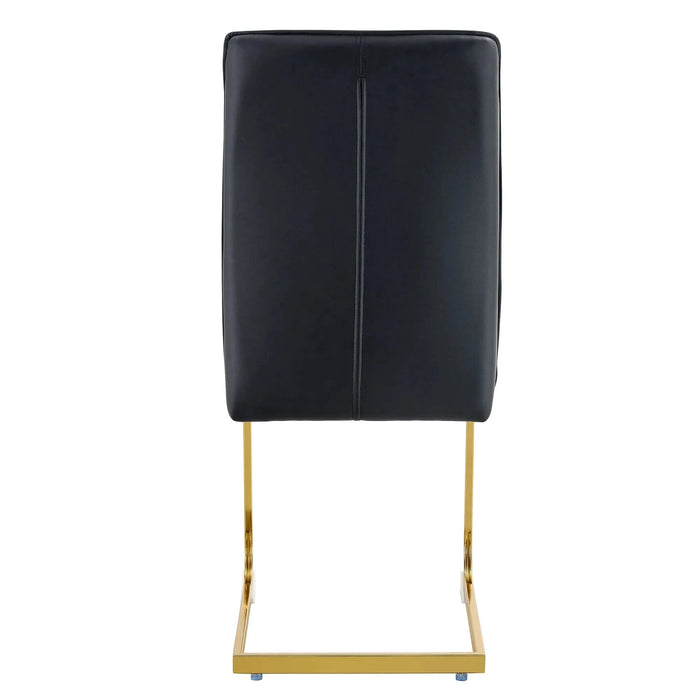 Luxurious and minimalist chair covers, 2 high elasticity dining chairs, black PU material, metal gold arched legs. Default -DTYStore