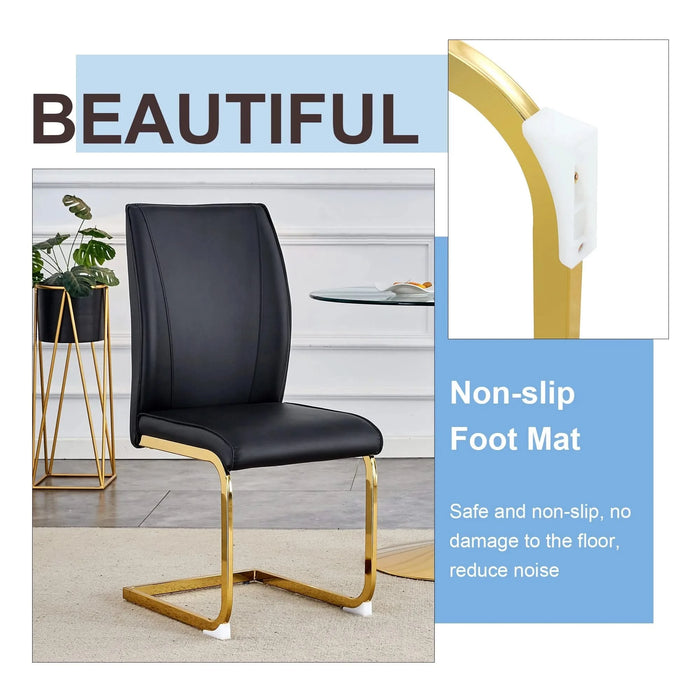 Luxurious and minimalist chair covers, 2 high elasticity dining chairs, black PU material, metal gold arched legs. Default -DTYStore