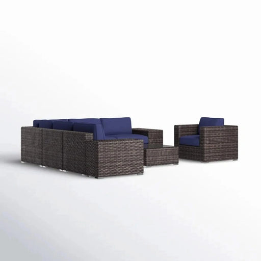 Luxury 5-Person Outdoor Sectional Sofa Set with Wicker Frame and Glass Table in Espresso Brown Default -DTYStore