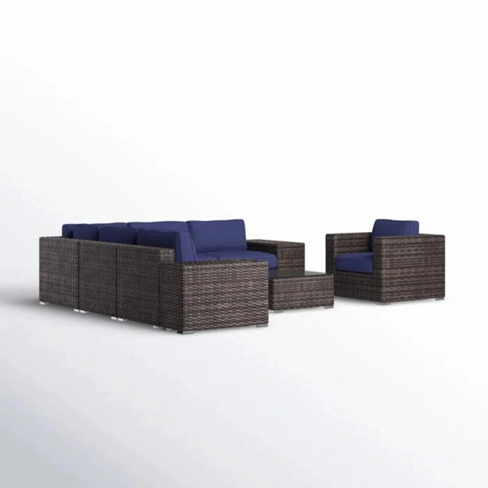 Luxury 5-Person Outdoor Sectional Sofa Set with Wicker Frame and Glass Table in Espresso Brown Default -DTYStore