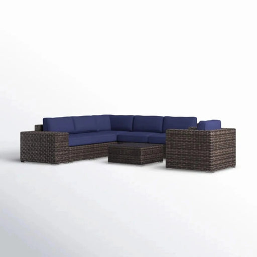 Luxury 5-Person Outdoor Sectional Sofa Set with Wicker Frame and Glass Table in Espresso Brown Default -DTYStore