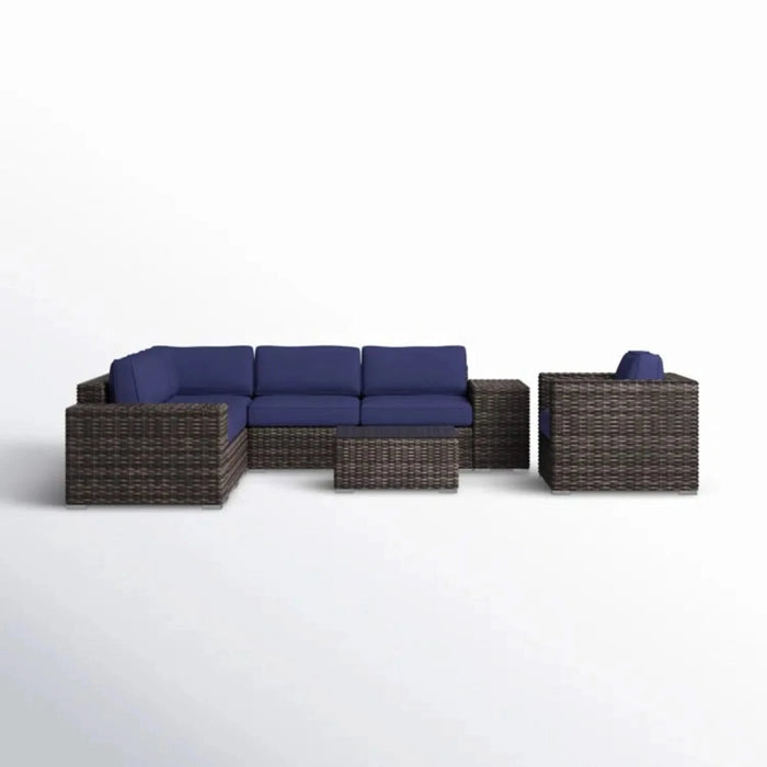Luxury 5-Person Outdoor Sectional Sofa Set with Wicker Frame and Glass Table in Espresso Brown Default -DTYStore