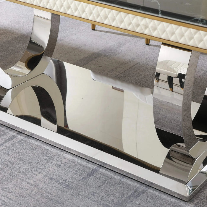 Luxury Modern 78.7in Black Dining Table with Faux Marble Top and Dual Circle Base Default -DTYStore