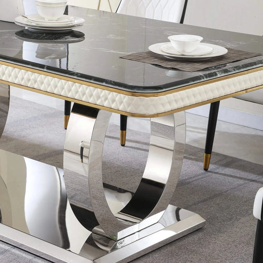 Luxury Modern 78.7in Black Dining Table with Faux Marble Top and Dual Circle Base Default -DTYStore
