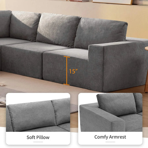 Luxury Modular L-Shaped Sectional Sofa, Convertible Floor Couch Set, Terrycloth Upholstered, 116*116 Inches, Gray Default -DTYStore