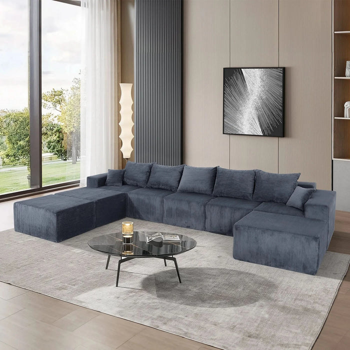 Luxury Modular U-Shaped Sectional Sofa with Chaise Lounge and Bed, Grey Corduroy Upholstery, No Assembly Needed Default -DTYStore