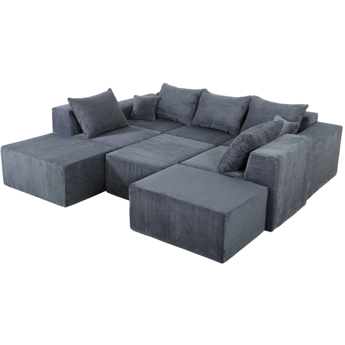 Luxury Modular U-Shaped Sectional Sofa with Chaise Lounge and Bed, Grey Corduroy Upholstery, No Assembly Needed Default -DTYStore