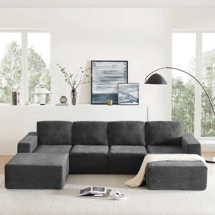 Luxury Modular U Shaped Sectional Sofa with Ottomans, Cloud Chenille, Deep Seat, No Assembly Required, 110*72' Default -DTYStore
