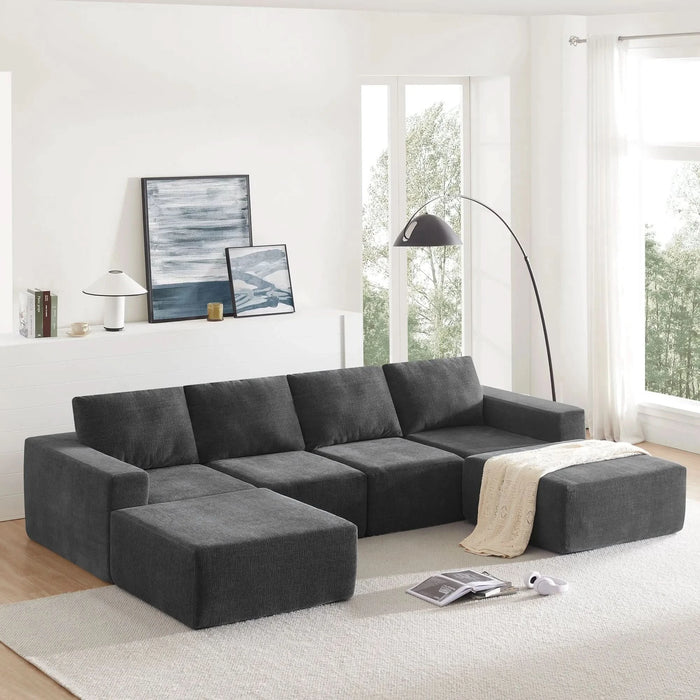 Luxury Modular U Shaped Sectional Sofa with Ottomans, Cloud Chenille, Deep Seat, No Assembly Required, 110*72' Default -DTYStore