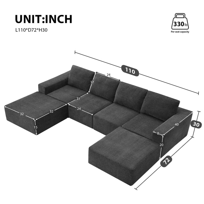 Luxury Modular U Shaped Sectional Sofa with Ottomans, Cloud Chenille, Deep Seat, No Assembly Required, 110*72' Default -DTYStore