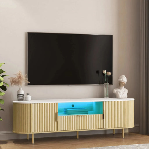 Lving Room Floor-standing TV Cabinet with 16 Color LEDs, Entertainment Center with Storage Doors, TV Console Media Cabinet,  for 55+ Inch TV, Living Room - DTY Store