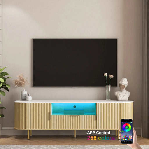 Lving Room Floor-standing TV Cabinet with 16 Color LEDs, Entertainment Center with Storage Doors, TV Console Media Cabinet,  for 55+ Inch TV, Living Room- DTY Store