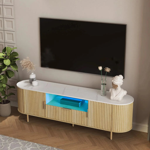Lving Room Floor-standing TV Cabinet with 16 Color LEDs, Entertainment Center with Storage Doors, TV Console Media Cabinet,  for 55+ Inch TV, Living Room - DTY Store