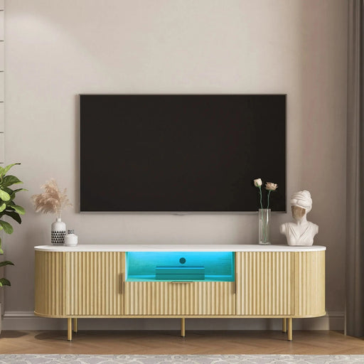 Lving Room Floor-standing TV Cabinet with 16 Color LEDs, Entertainment Center with Storage Doors, TV Console Media Cabinet,  for 55+ Inch TV, Living Room - DTY Store