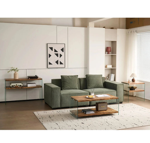 MDF Console Table, Big Side Table, Walnut Tempered Glass Desk,Entry Table Default -DTYStore