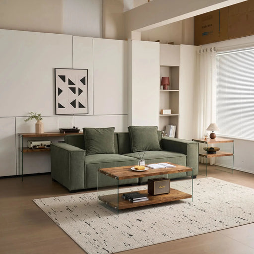 MDF Console Table, Big Side Table, Walnut Tempered Glass Desk,Entry Table Default -DTYStore