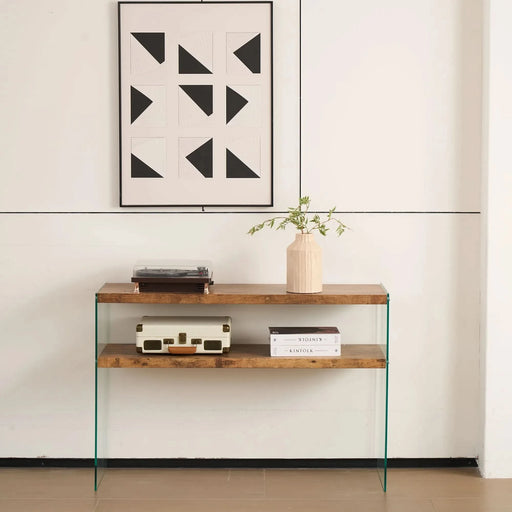 MDF Console Table, Big Side Table, Walnut Tempered Glass Desk,Entry Table Default -DTYStore
