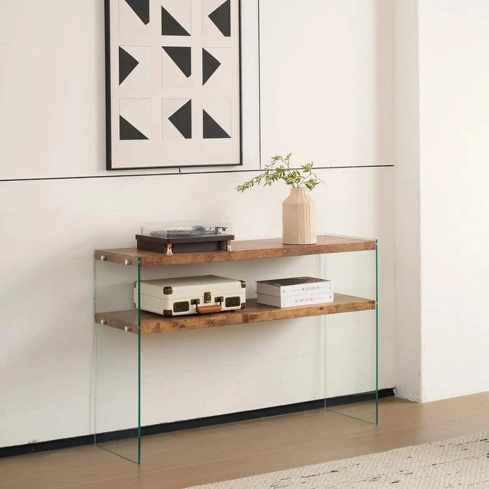 MDF Console Table, Big Side Table, Walnut Tempered Glass Desk,Entry Table Default -DTYStore