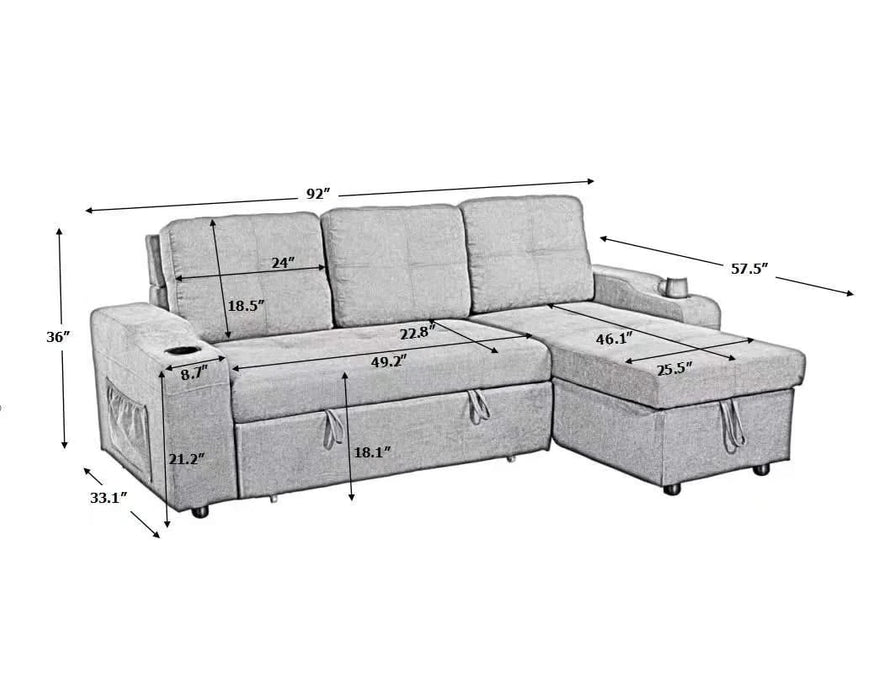 MEGA convertible corner sofa with armrest storage, living room and apartment sectional sofa, right chaise longue and grey Default -DTYStore
