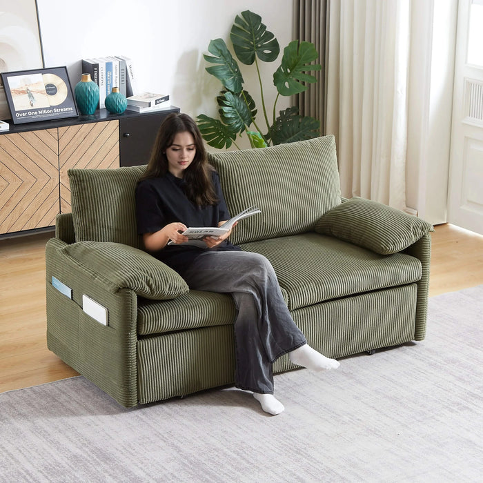 MH'' 64.5 Inch Sleeper Sofa Bed 3-in-1 Adjustable Sleeper with Pullout Bed 2 Pillows and Side Pockets Soft Corduroy Convertible Sleeper Sofa Bed for Living Room Bedroom Apartment Office Default -DTYStore