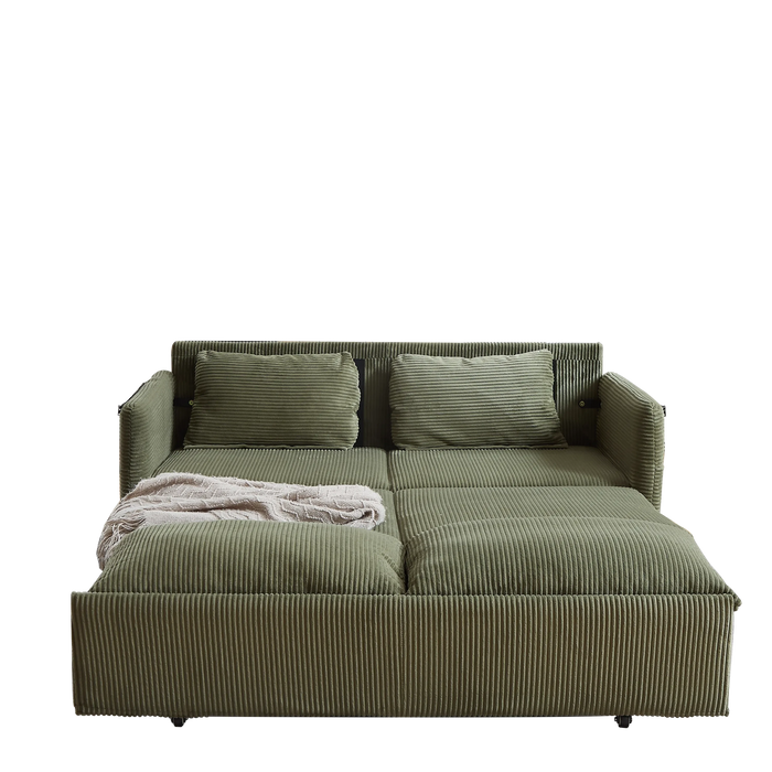 MH'' 64.5 Inch Sleeper Sofa Bed 3-in-1 Adjustable Sleeper with Pullout Bed 2 Pillows and Side Pockets Soft Corduroy Convertible Sleeper Sofa Bed for Living Room Bedroom Apartment Office Default -DTYStore