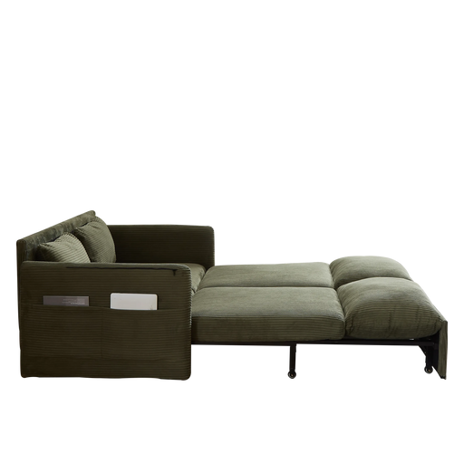 MH'' 64.5 Inch Sleeper Sofa Bed 3-in-1 Adjustable Sleeper with Pullout Bed 2 Pillows and Side Pockets Soft Corduroy Convertible Sleeper Sofa Bed for Living Room Bedroom Apartment Office Default -DTYStore