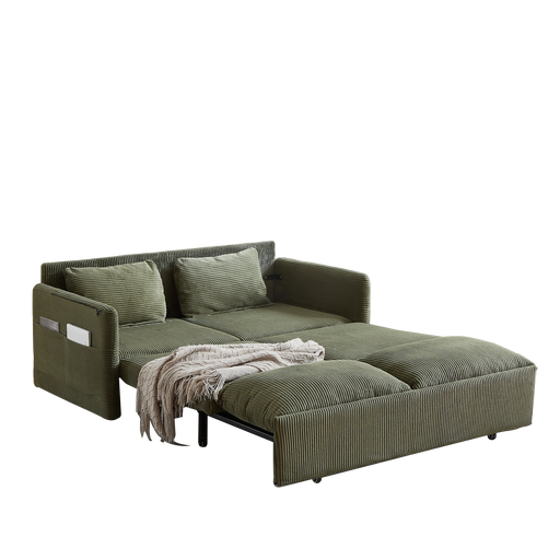 MH'' 64.5 Inch Sleeper Sofa Bed 3-in-1 Adjustable Sleeper with Pullout Bed 2 Pillows and Side Pockets Soft Corduroy Convertible Sleeper Sofa Bed for Living Room Bedroom Apartment Office Default -DTYStore