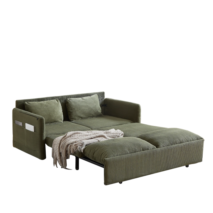 MH'' 64.5 Inch Sleeper Sofa Bed 3-in-1 Adjustable Sleeper with Pullout Bed 2 Pillows and Side Pockets Soft Corduroy Convertible Sleeper Sofa Bed for Living Room Bedroom Apartment Office Default -DTYStore