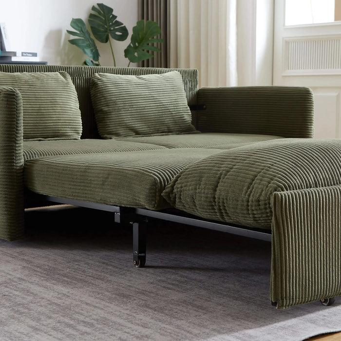 MH'' 64.5 Inch Sleeper Sofa Bed 3-in-1 Adjustable Sleeper with Pullout Bed 2 Pillows and Side Pockets Soft Corduroy Convertible Sleeper Sofa Bed for Living Room Bedroom Apartment Office Default -DTYStore