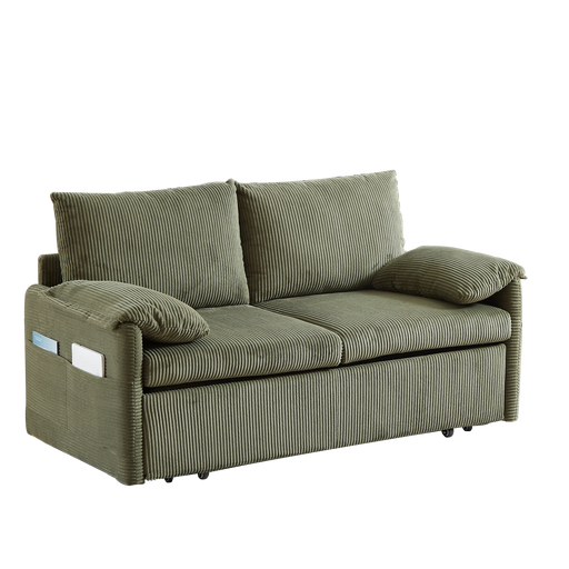 MH'' 64.5 Inch Sleeper Sofa Bed 3-in-1 Adjustable Sleeper with Pullout Bed 2 Pillows and Side Pockets Soft Corduroy Convertible Sleeper Sofa Bed for Living Room Bedroom Apartment Office Default -DTYStore