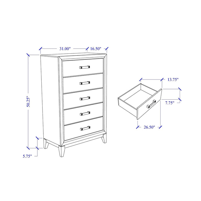 MIRAGE White 5-Piece Full Bedroom Set, Panel Style, Rubber Wood Construction Default -DTYStore