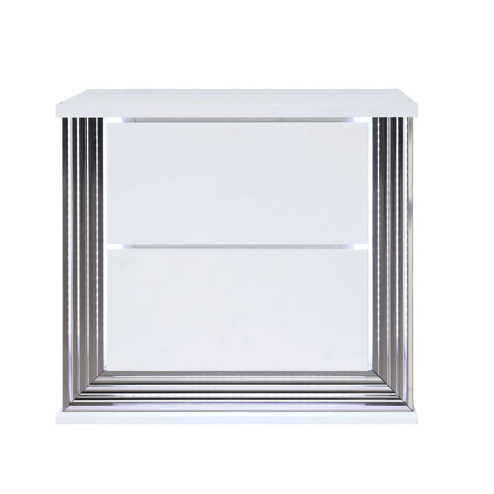 MOON Smooth White King 5PC Bedroom Set with LED Accent and Marble Finish, Solid Wood & MDF Default -DTYStore