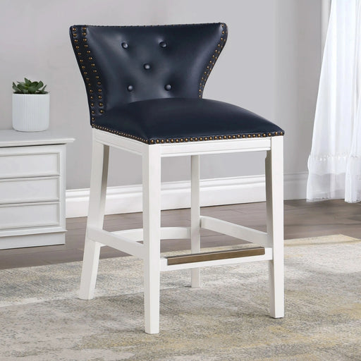 Macon Midnight Blue Faux Leather and White Wood Counter Stool with Antique Brass Accents Default -DTYStore