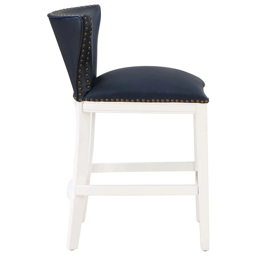Macon Midnight Blue Faux Leather and White Wood Counter Stool with Antique Brass Accents Default -DTYStore