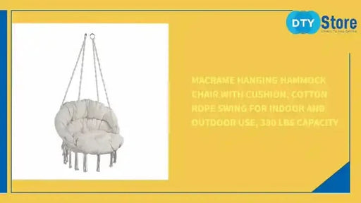 Macrame Hanging Hammock Chair with Cushion, Cotton Rope Swing for Indoor and Outdoor Use, 330 lbs Capacity Default -DTYStore