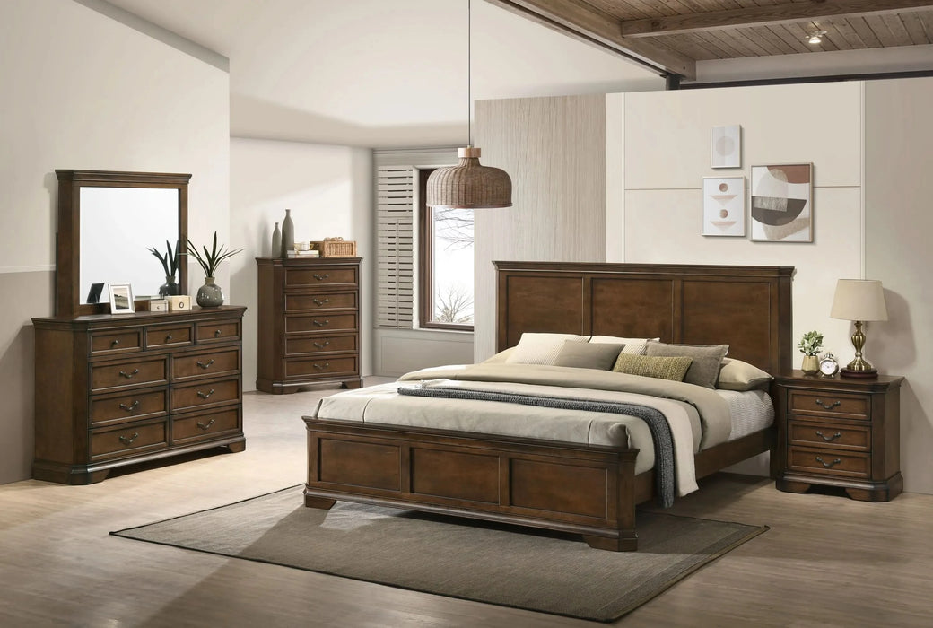 Maderne Traditional Wood Panel 5 pieces King Bed set with Dresser, Mirror, Nightstand and Chest- DTY Store