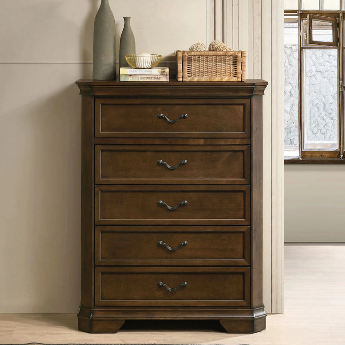 Maderne Traditional Wood Panel 5 pieces King Bed set with Dresser, Mirror, Nightstand and Chest- DTY Store