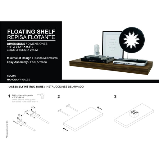 Mahogany Floating Shelf, Set of 2 Default -DTYStore