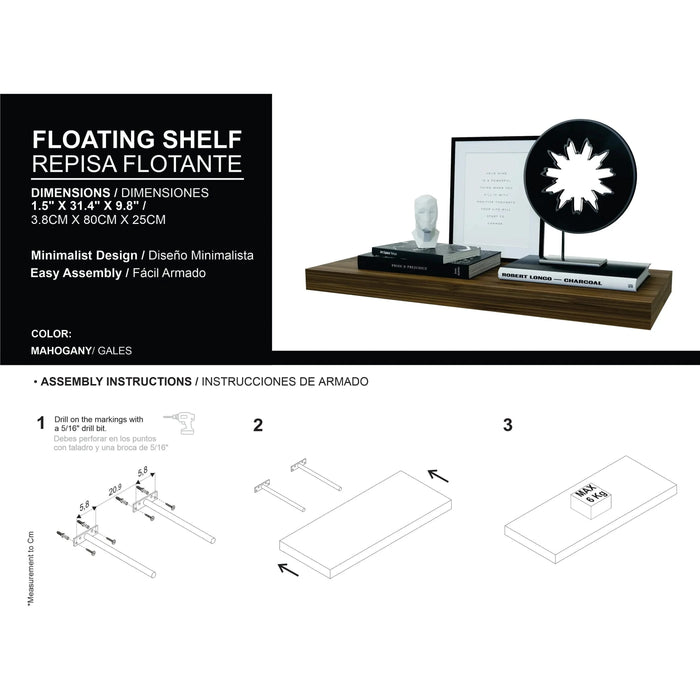 Mahogany Floating Shelf, Set of 2 Default -DTYStore