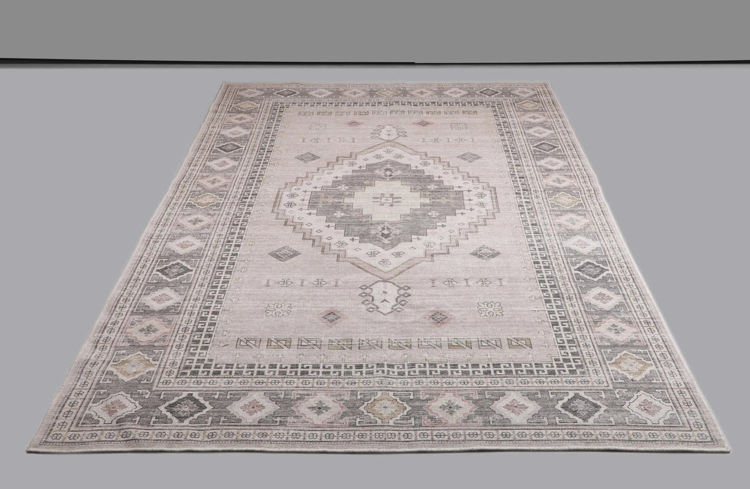 Malta Akira Natural, Blush, Gold, Black, Charcoal and Beige Cotton Blend Washable Area Rug Default -DTYStore