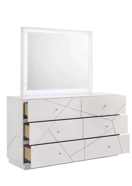 Manhattan Queen 4-Piece Bedroom Set – Modern Design with Lacquer Finish, Geometric Accents, and LED Lighting Default -DTYStore