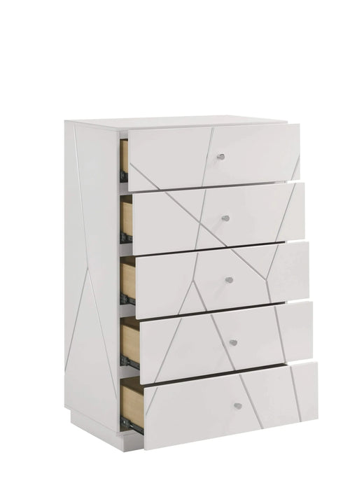 Manhattan Queen 5-Piece Bedroom Set – Modern Design with Lacquer Finish, Geometric Accents, and LED Lighting Default -DTYStore