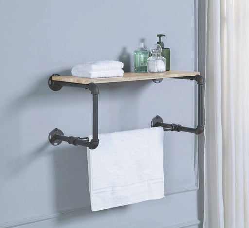 Mankato Oak and Sandy Grey Wall Rack with Shelf Default -DTYStore