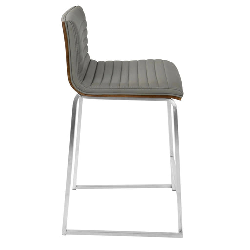 Mara 26' Contemporary Counter Stool in Brushed Stainless Steel, Walnut Wood, and Grey Faux Leather by LumiSource - Set of 2 Default -DTYStore