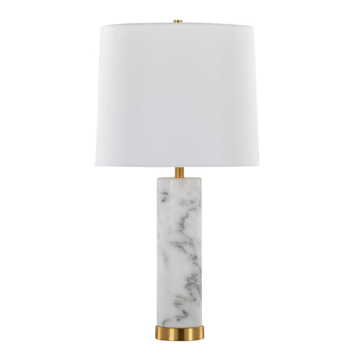 Marabella 26' Contemporary Marble Table Lamp in White Marble and Brass Metal with White Linen Shade by LumiSource - Set of 2 Default -DTYStore